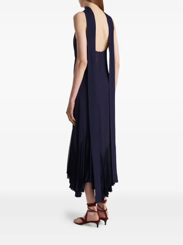 KHAITE Candita Pleated V-neck Slip Midi Dress | Blue | FARFETCH