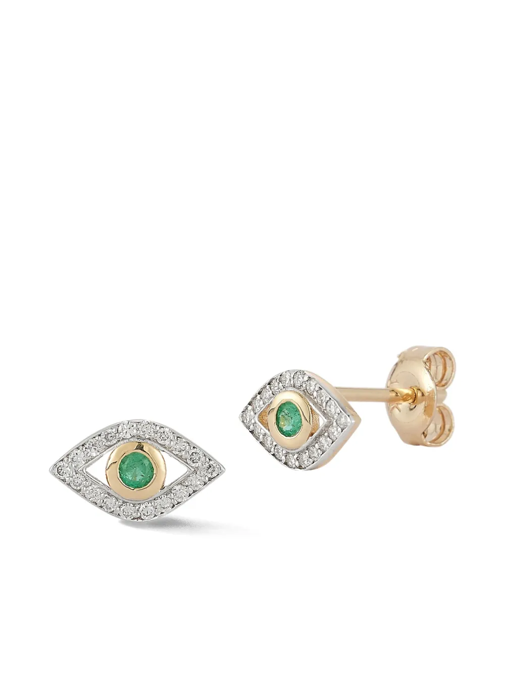 14kt Yellow Gold Emerald Evil Eye Diamond Earrings