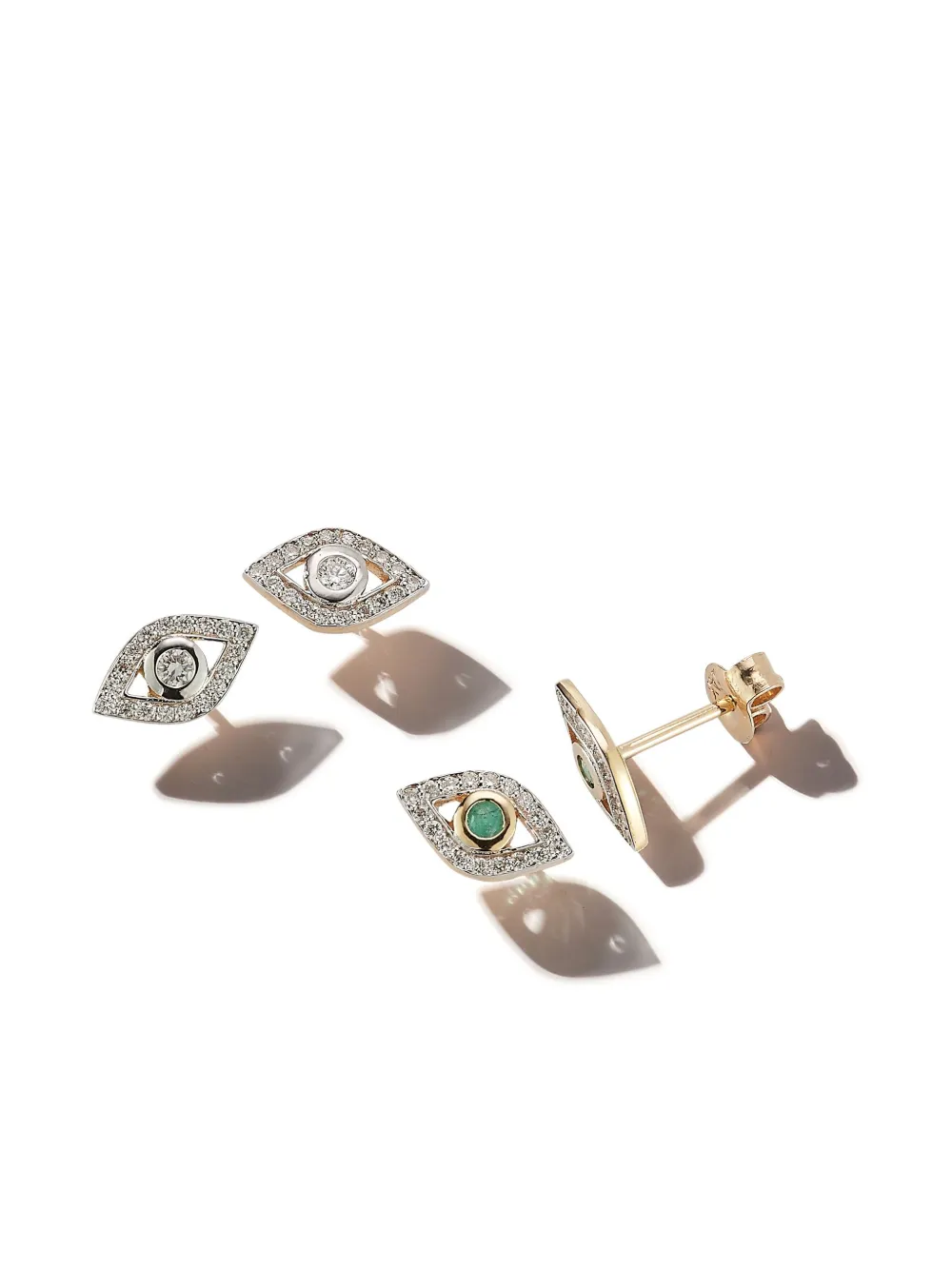 14kt Yellow Gold Emerald Evil Eye Diamond Earrings