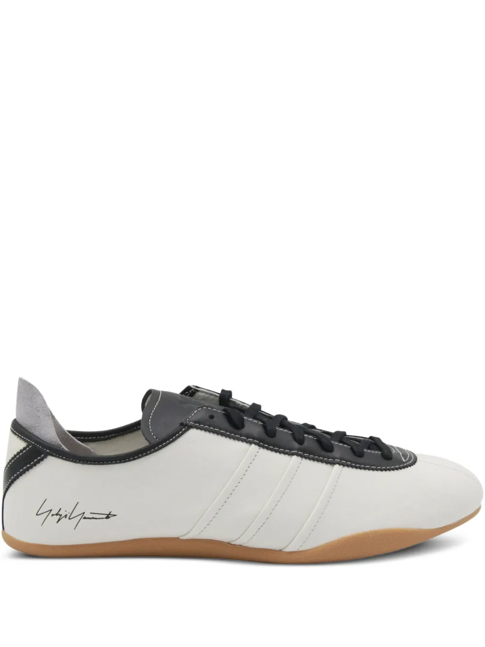 Y-3 leather panelled lace-up sneakers Grey