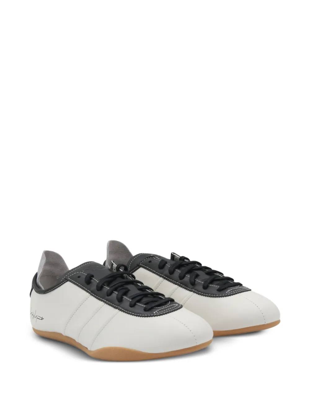 Y-3 leather panelled lace-up sneakers Grey