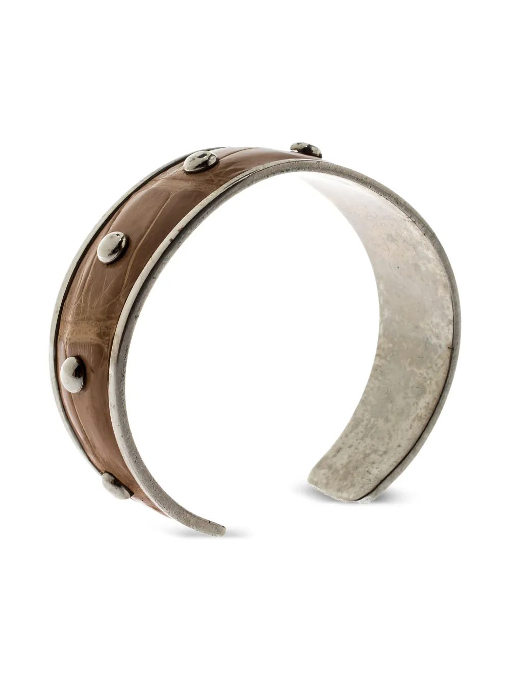 Pre-owned Tod's Vintage Leather Studded Cuff Bracelet In Silver