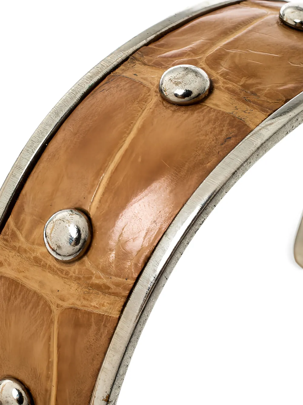 Pre-owned Tod's Vintage Leather Studded Cuff Bracelet In Silver