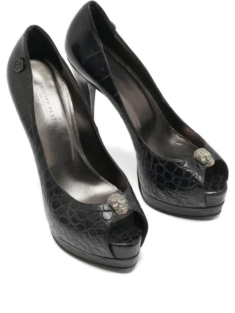 Philipp Plein c145mm crocodile-embossed Skull pumps