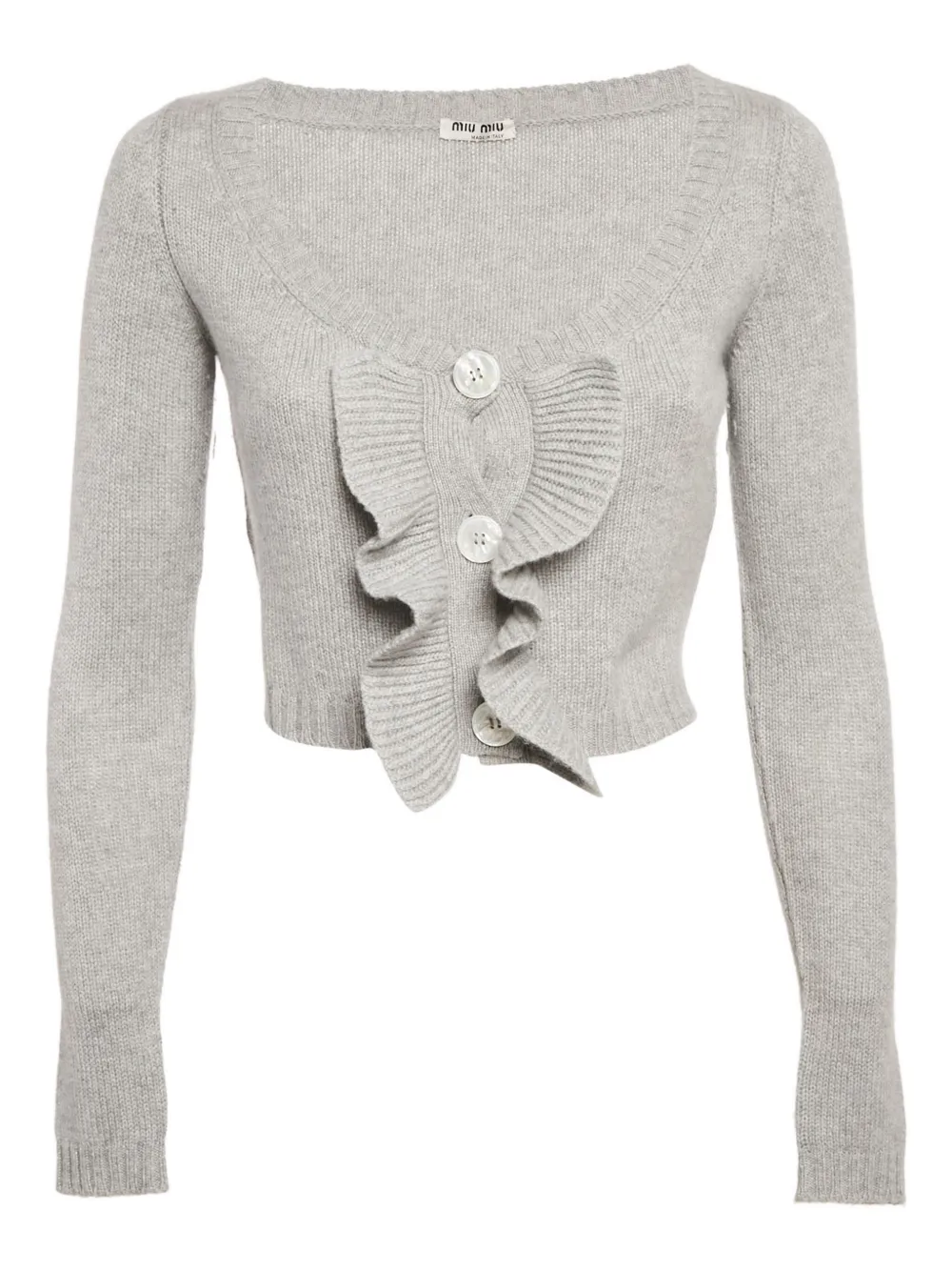 Miu Miu Pre-Owned ruffled ribbed-knit cardigan | Grey | Image 1
