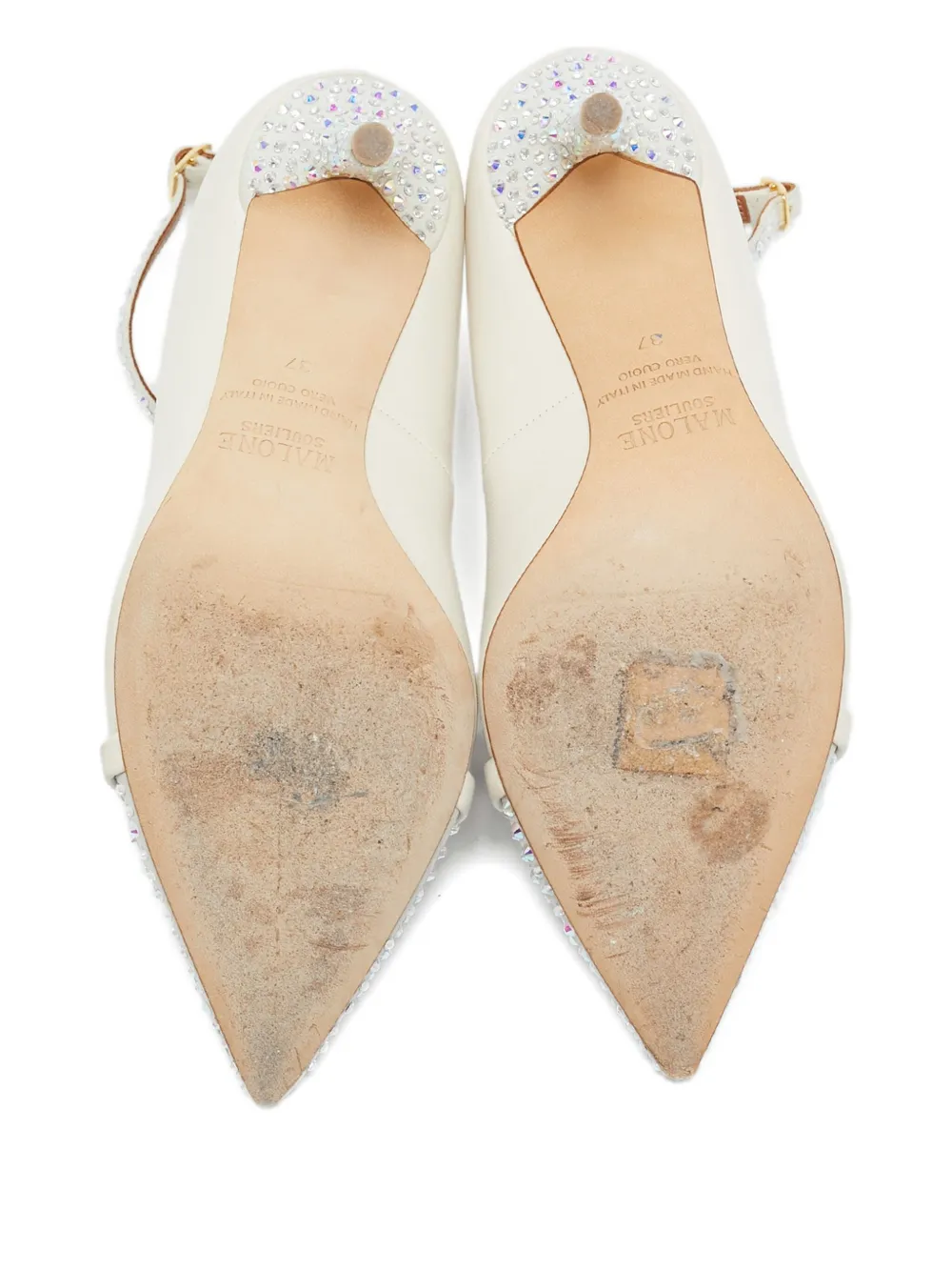 MALONE SOULIERS Pre-owned 90mm Crystal-embellished Pumps In White