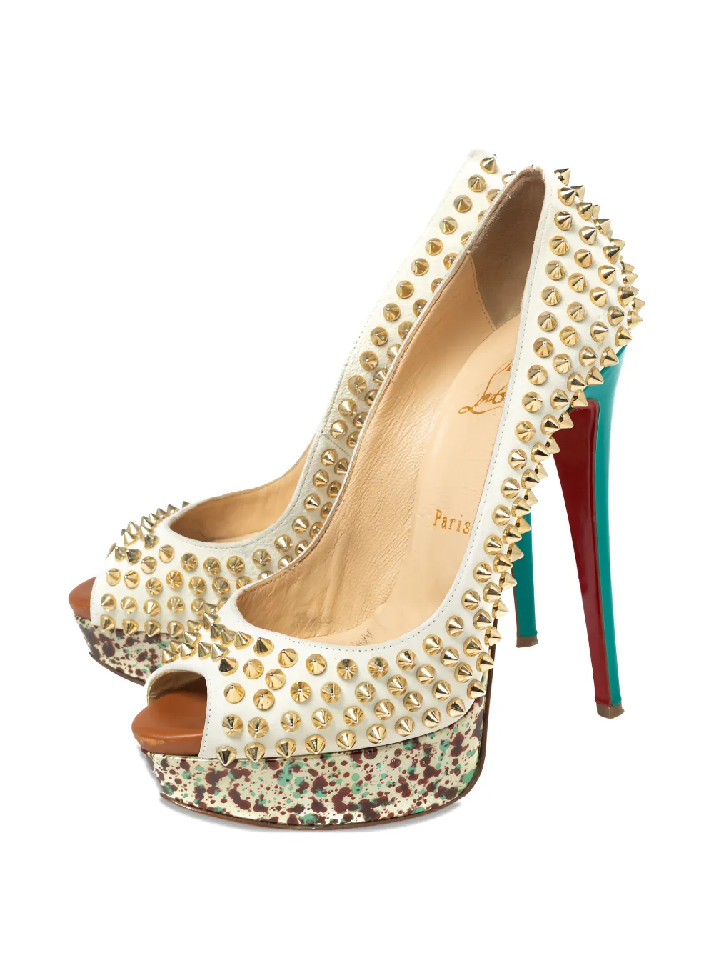 Christian Louboutin Pre-Owned 140 mm pumps met open neus en spikes - Wit