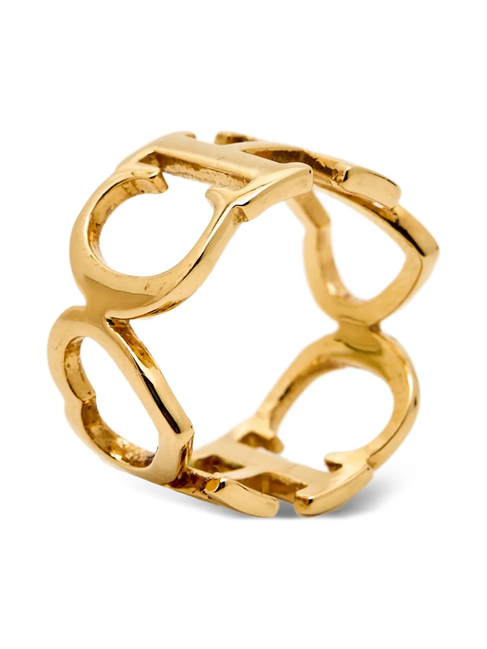 Pre-owned Carolina Herrera Vintage  Monogram Ring In Gold