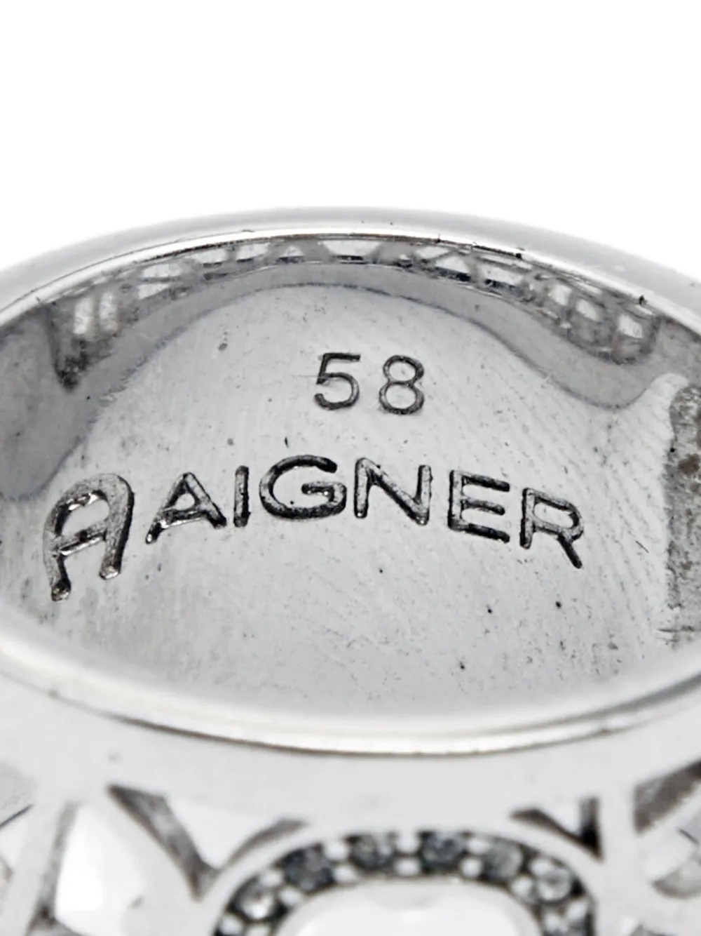 Pre-owned Aigner Vintage 2024 Crystal Logo Ring In Silver