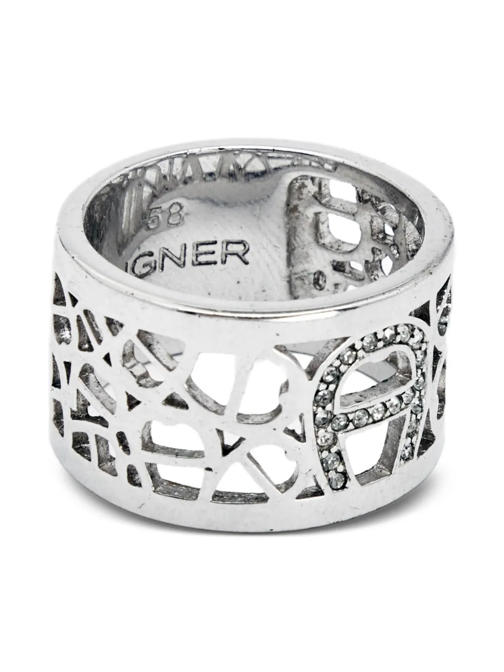 Aigner Vintage 2024 Crystal Logo Ring | Silver | Image 1