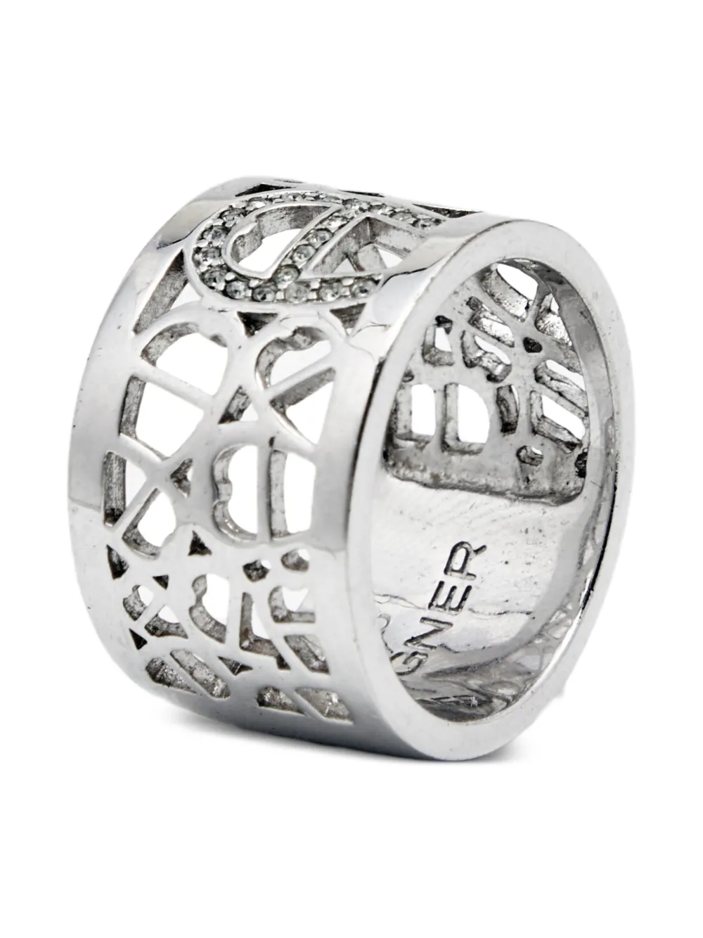 Pre-owned Aigner Vintage 2024 Crystal Logo Ring In Silver