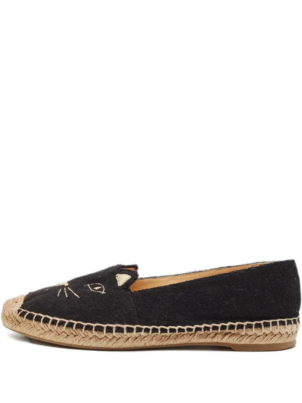 Pre-owned Charlotte Olympia Cat-print E,bellished Espadrilles In Black