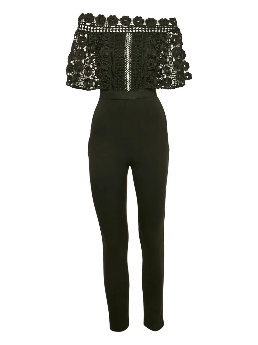 Pre-owned Self-portrait Floral-lace Jumpsuit In Black