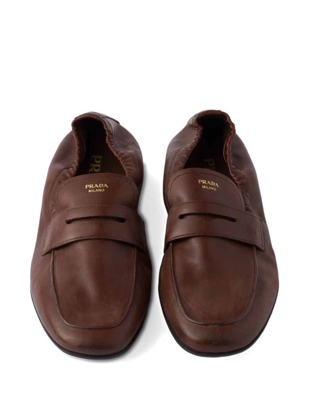 Prada logo-print leather loafers Brown
