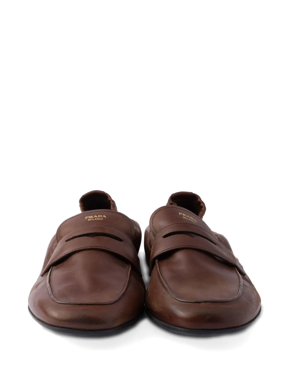 Prada logo-print leather loafers Brown