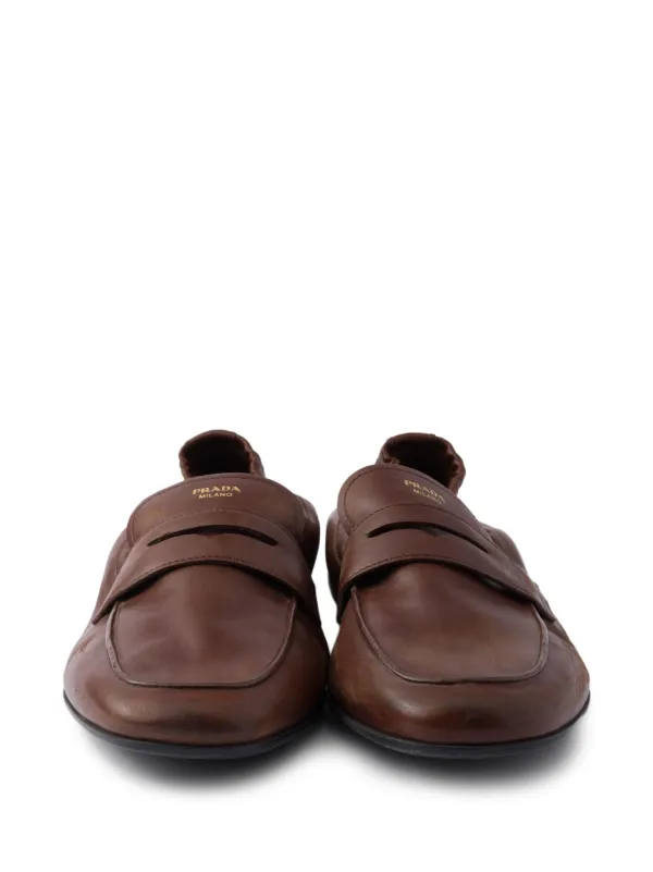 Prada Shuffle Antiqued Leather Loafers | Brown | FARFETCH