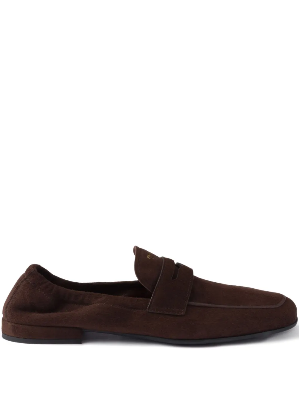 Prada Suède loafers met logoprint Bruin