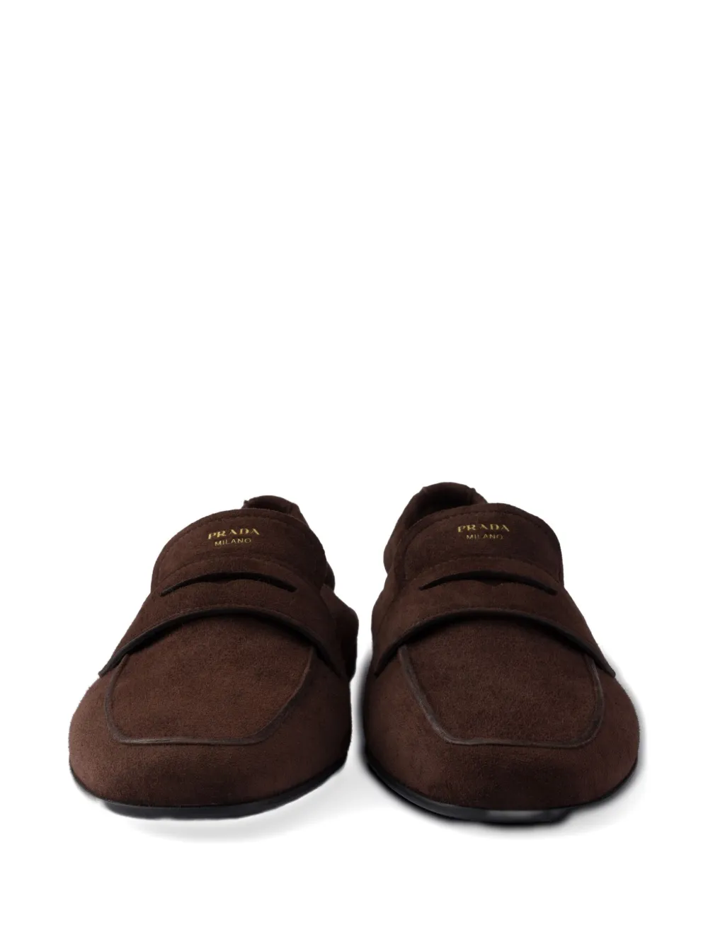 Prada Logo-print Suede Loafers In Brown