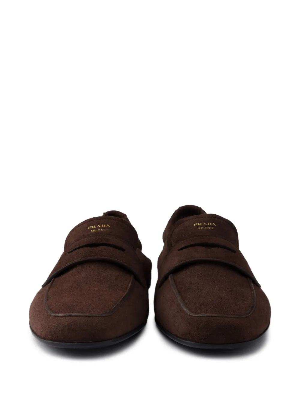 Prada Suède loafers met logoprint Bruin
