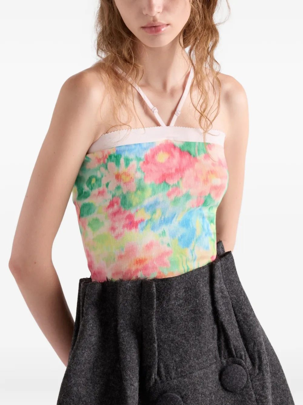 Prada Top met bloemenprint en triangel logo Groen