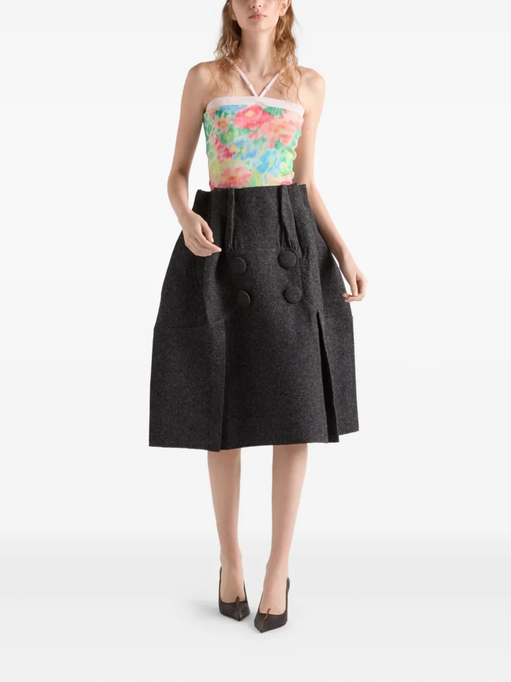Prada Top met bloemenprint en triangel logo Groen