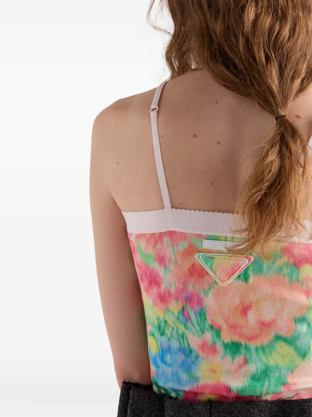 Prada Top met bloemenprint en triangel logo Groen