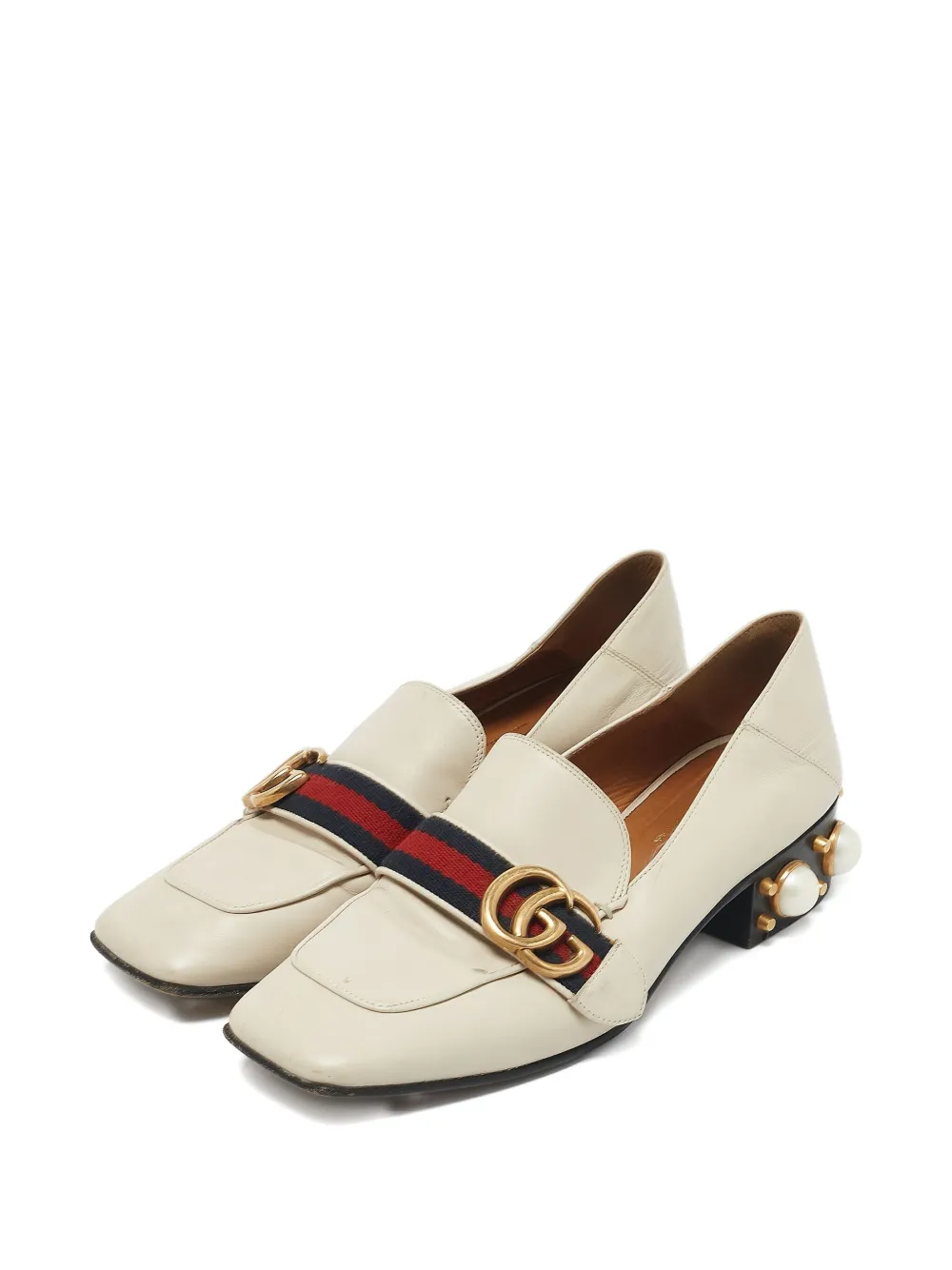 Gucci Pre-Owned Sylvie Web loafers met parel - Beige