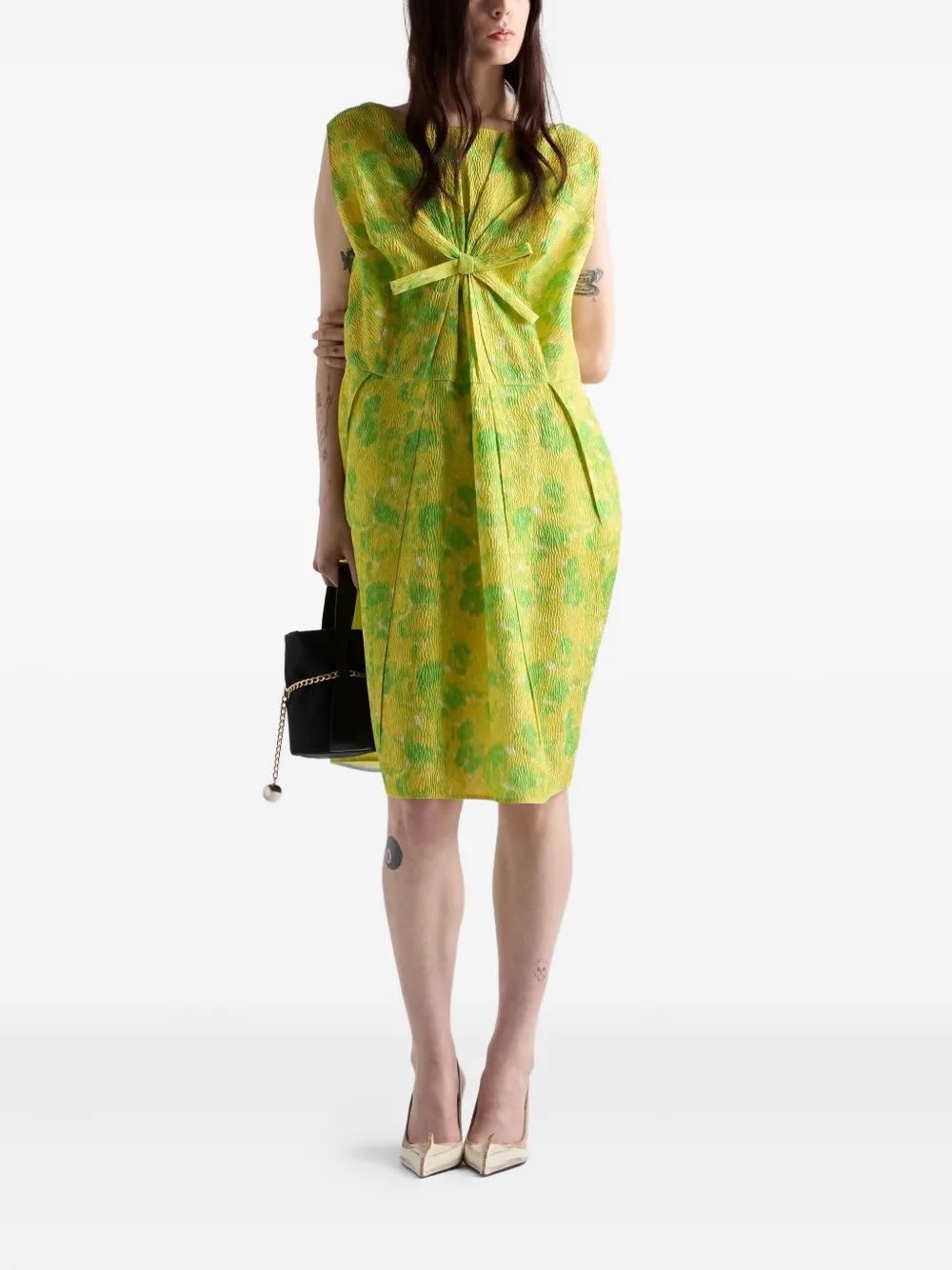 Prada Mini-jurk met bloemenprint en strikdetail Groen