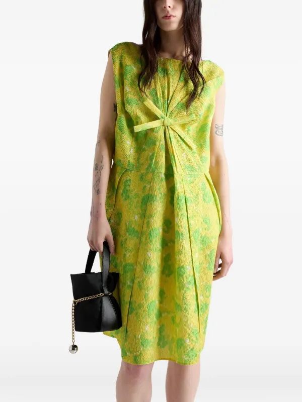Prada Vestido Corto Con Estampado Floral y Detalle De Moño Verde