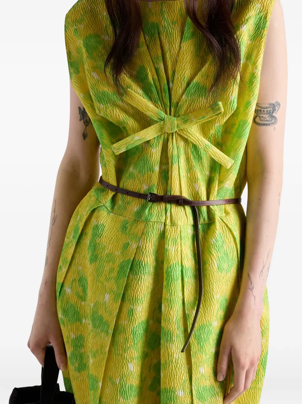 Prada Mini-jurk met bloemenprint en strikdetail Groen