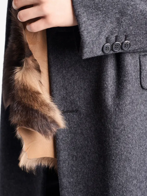 Prada sheepskin-collar Wool Coat | Grey | FARFETCH