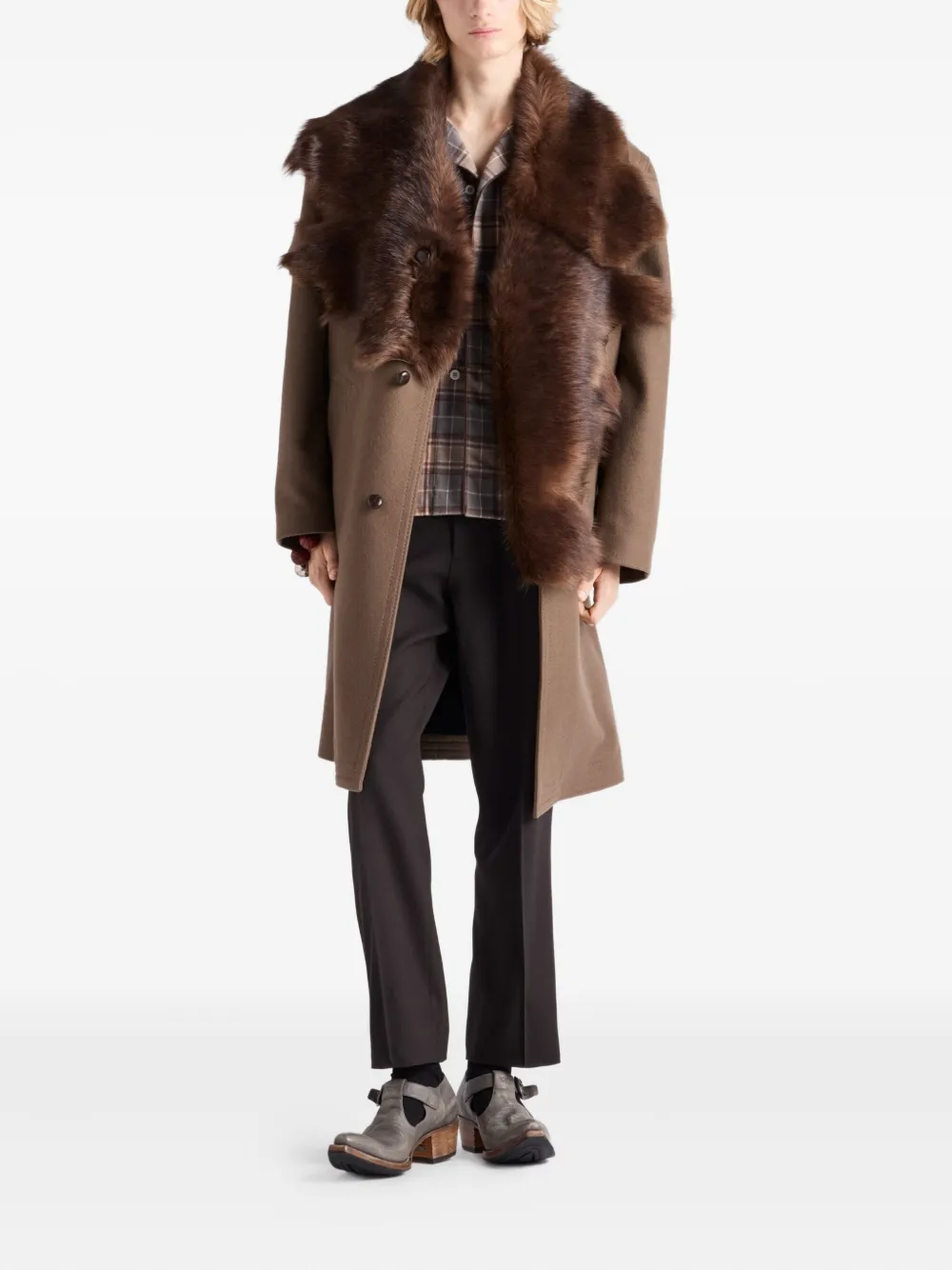 Prada Geruit overhemd Bruin