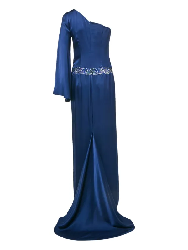 Nicole Miller One-shoulder Silk Maxi Dress - Blue