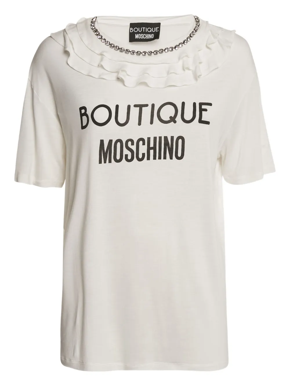 Boutique Moschino ruffle-neck logo-print T-shirt | White | Image 1