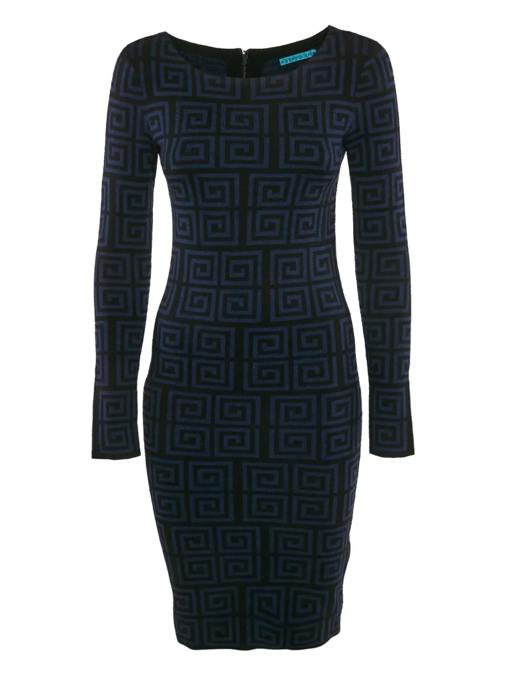 Pre-owned Alice And Olivia Geometric-pattern Merino-wool Dress In Blue