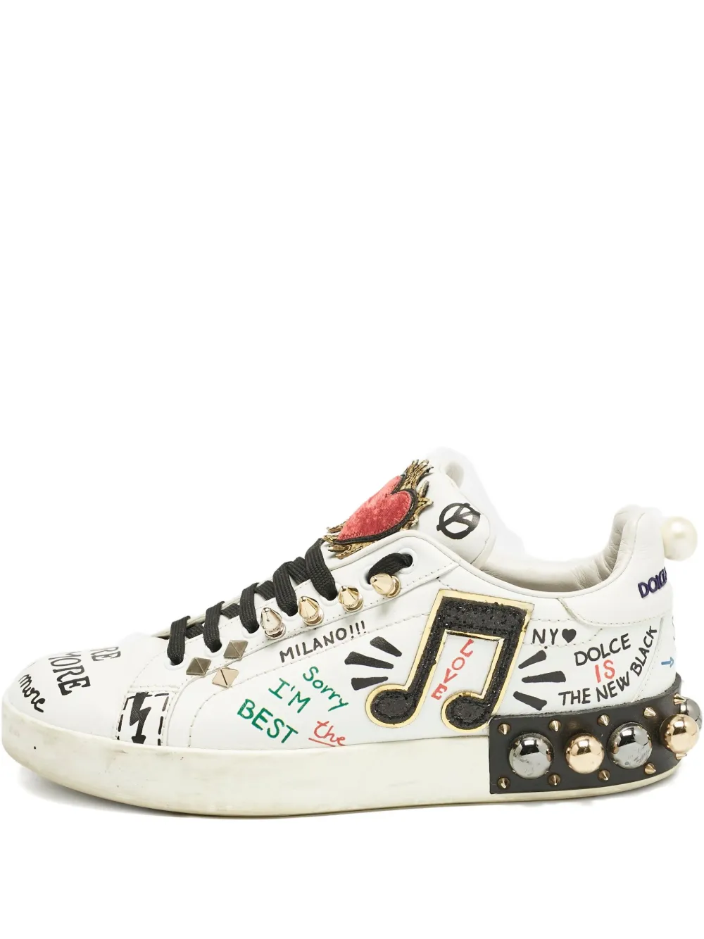 Dolce & Gabbana Pre-Owned Portofino Sneakers mit Graffiti-Herz - Weiß
