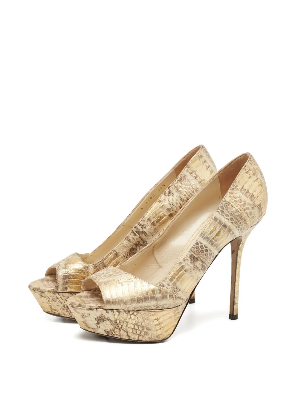 Sergio Rossi Vintage 110 mm pumps met plateauzool en slangen-effect - Goud