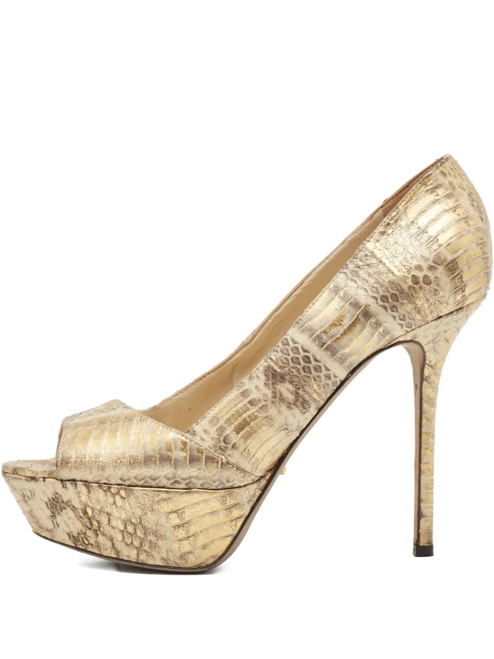 Sergio Rossi Vintage Plateau-Pumps aus Schlangenleder 110mm - Gold