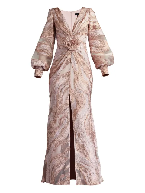 Tadashi Shoji Roselle Gilded rose-embellished swirl-print maxi dress