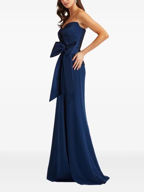 tadashi shoji blue dress Tadashi Shoji A-Line Floral-Embroidered Lace & Crepe Gown, Ivoryblack, Women's, 8, Evening Formal Gala Gowns Mother of the Bride Groom A-Line Gowns