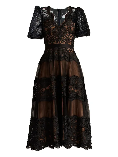 Tadashi Shoji Belline puff-sleeve embroidered dress