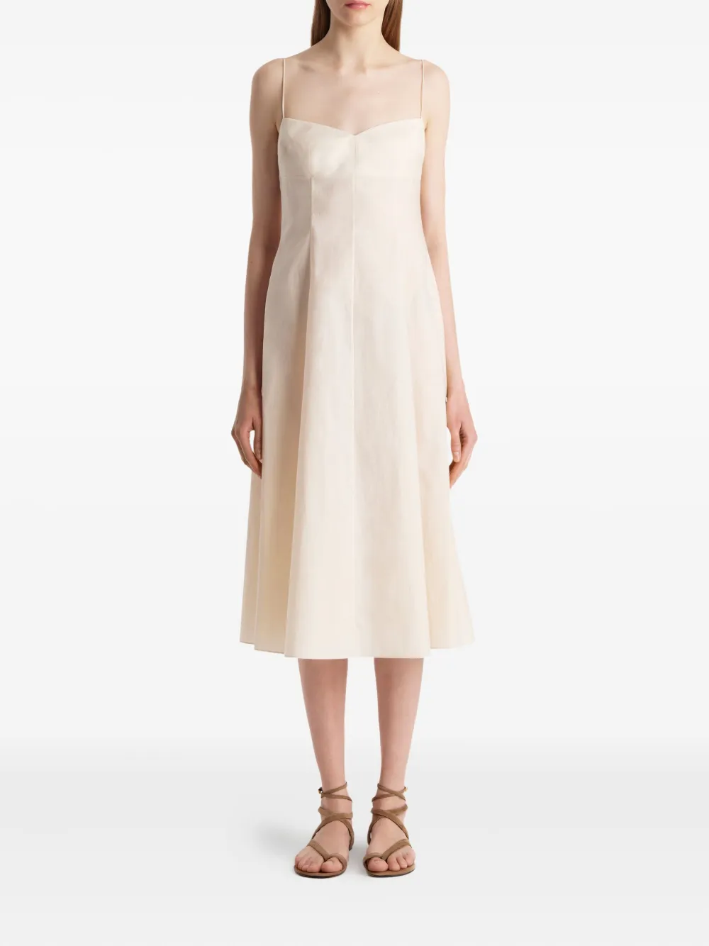 KHAITE Isabella midi-jurk met spaghettibandjes en A-lijn - Beige