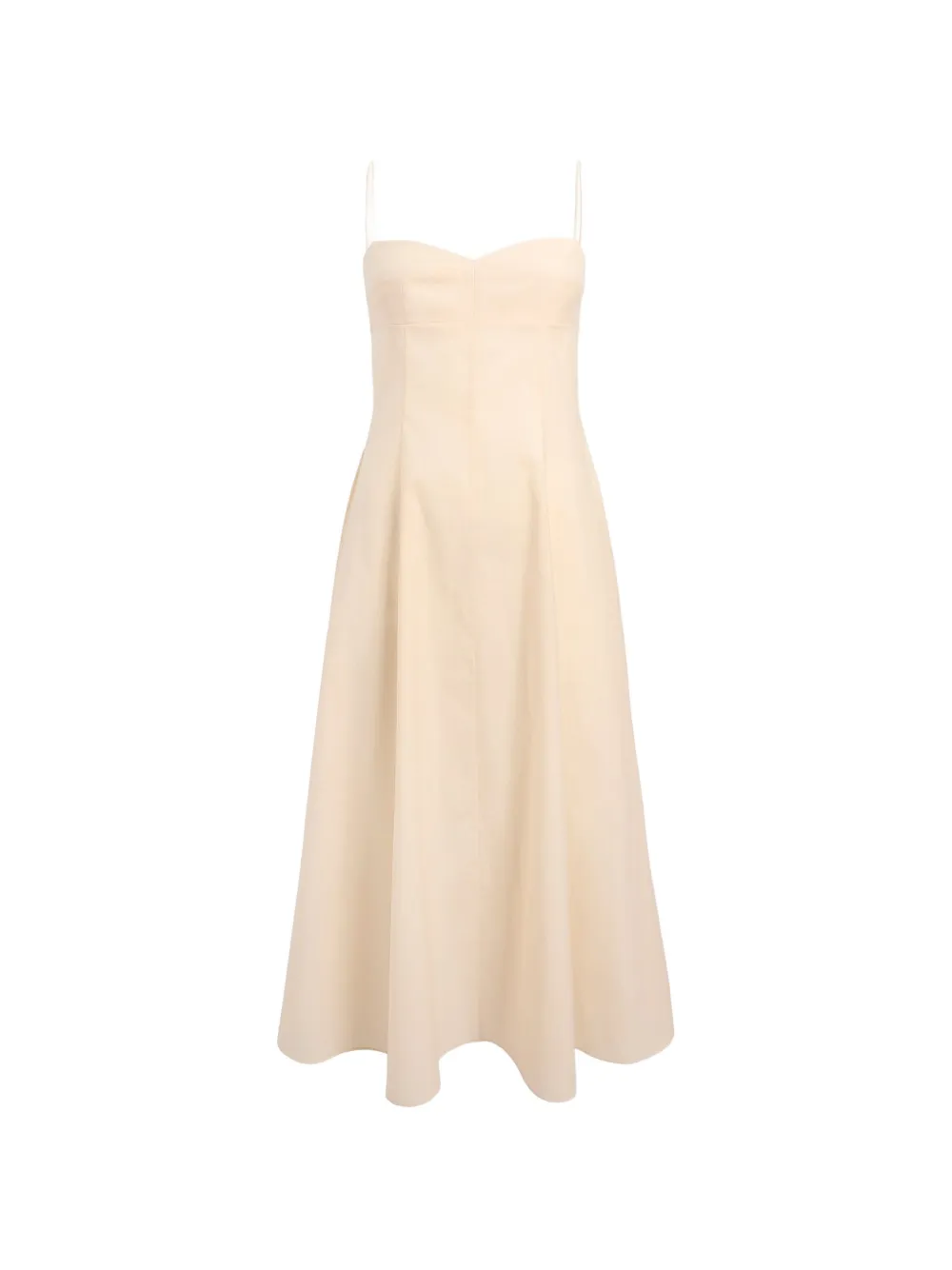 KHAITE Isabella midi-jurk met spaghettibandjes en A-lijn Beige
