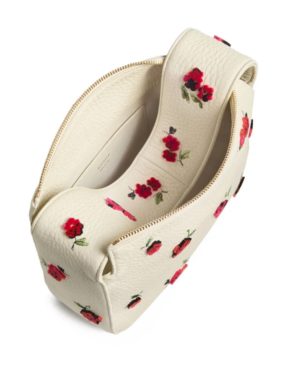 KHAITE Elena kleine leren schoudertas met geborduurde bloemen - Beige