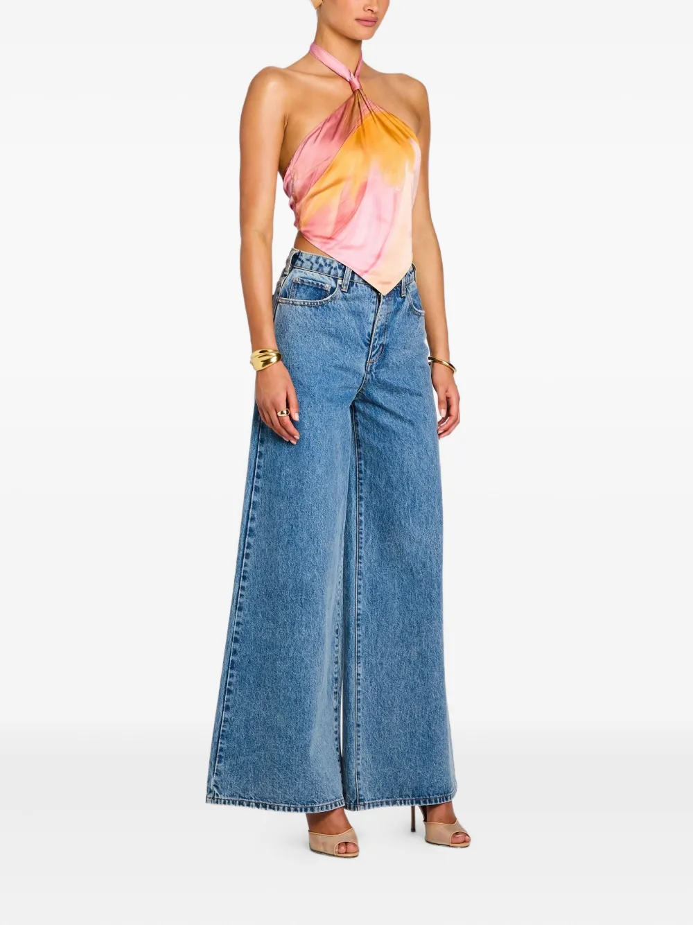 Retroféte Jamie Printed Brushstroke Halter Top In Pink