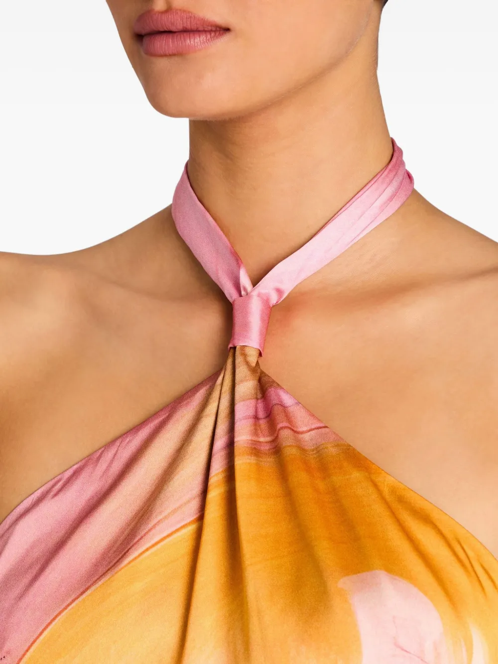 Retroféte Jamie Printed Brushstroke Halter Top In Pink