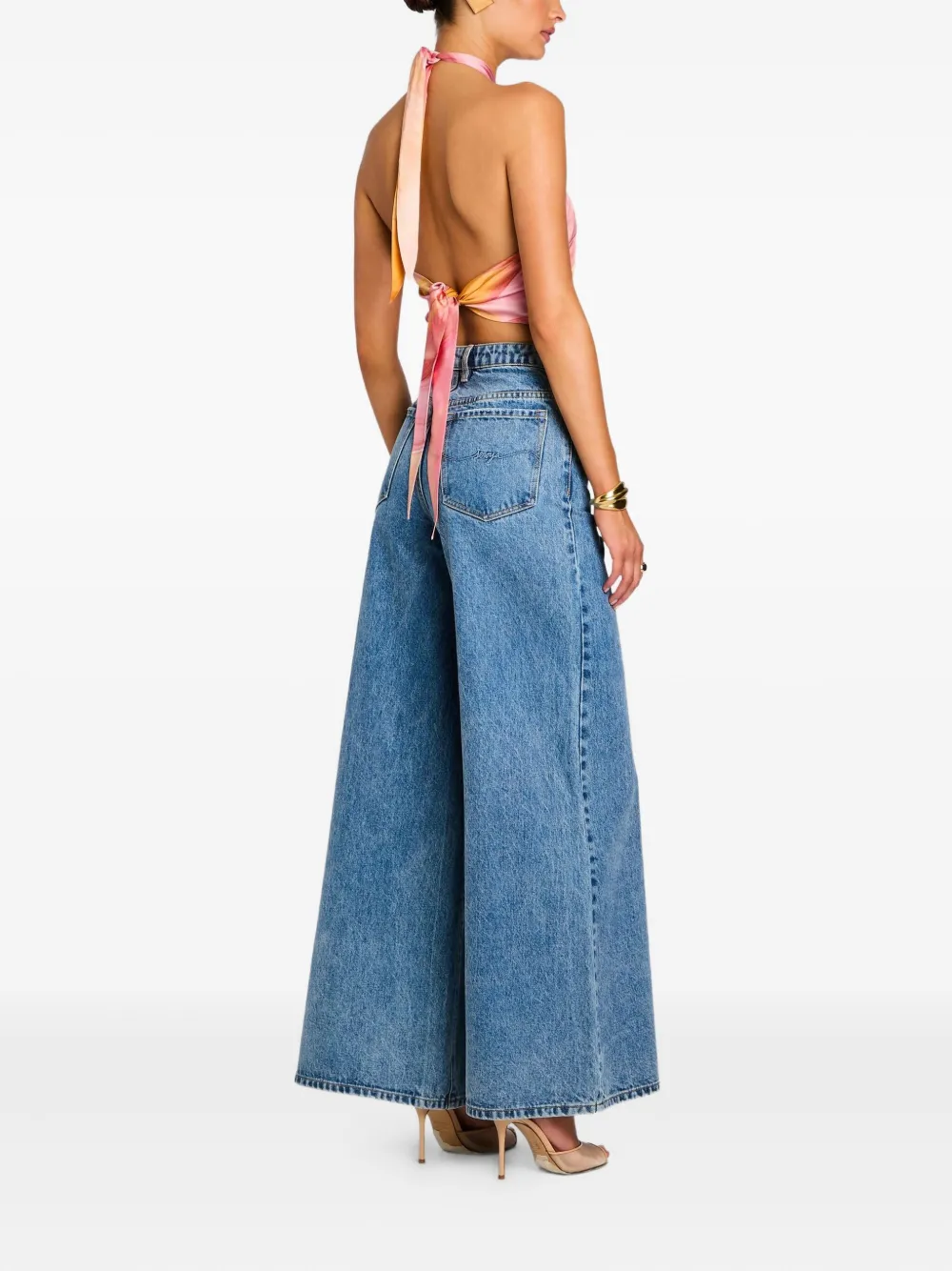 Retroféte Jamie Printed Brushstroke Halter Top In Pink