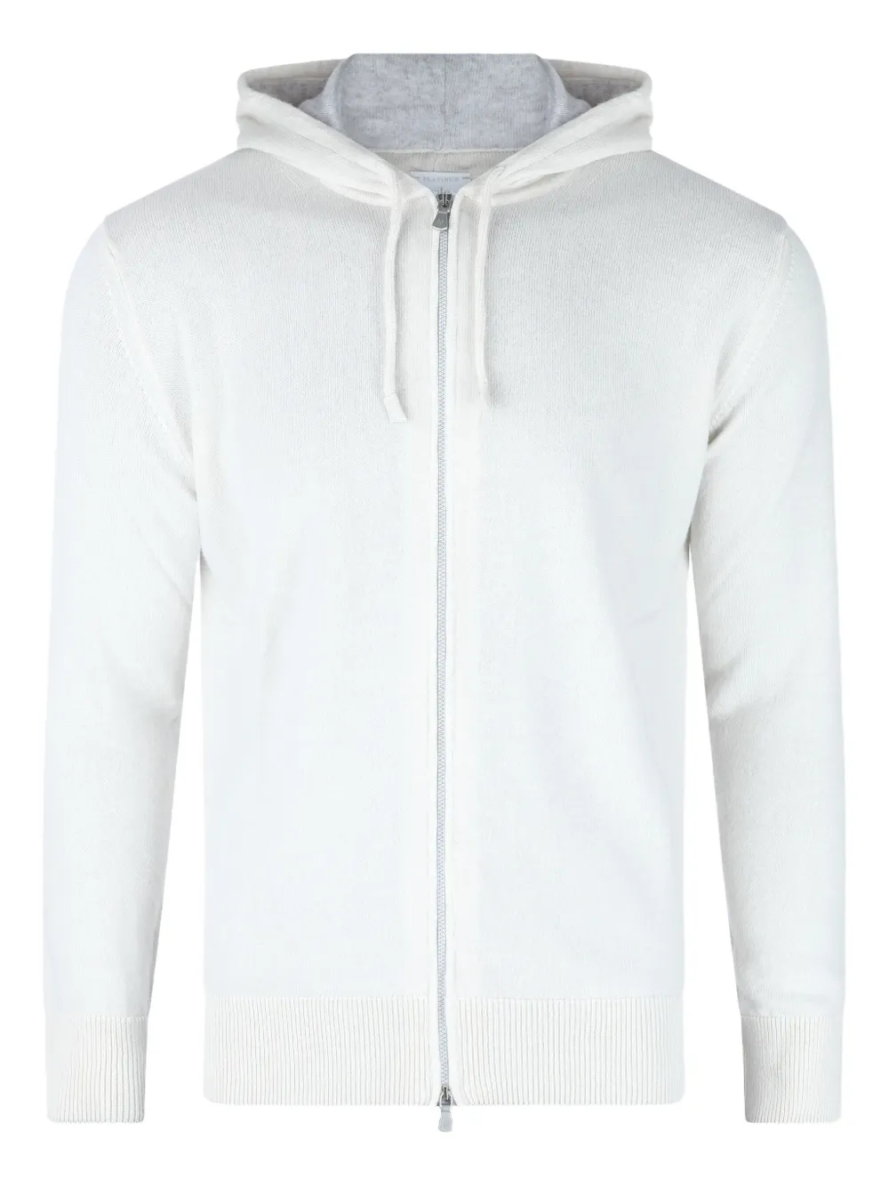 Eleventy Crewneck Drawstring Hood Ribbed Sweater In White