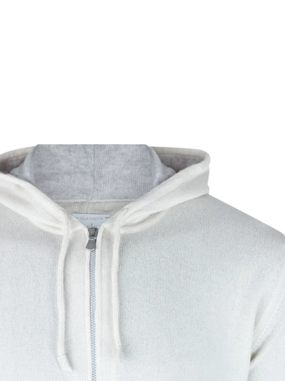 Eleventy Crewneck Drawstring Hood Ribbed Sweater In White