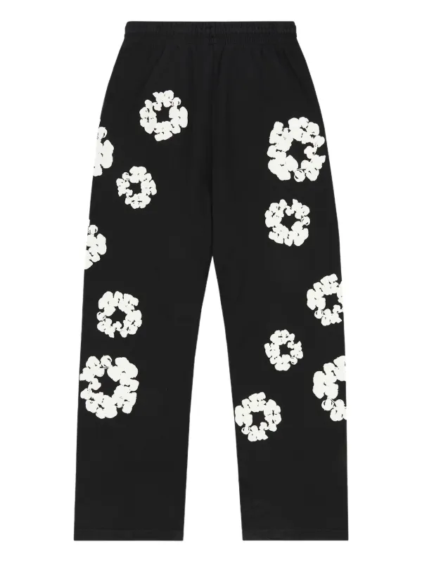 DENIM TEARS ブラック フラワープリント パンツ M Denim Tears wreath-print Track Pants | Black | FARFETCH